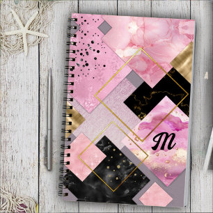 Elegant girly faux Glitter pink black geometric Notebook