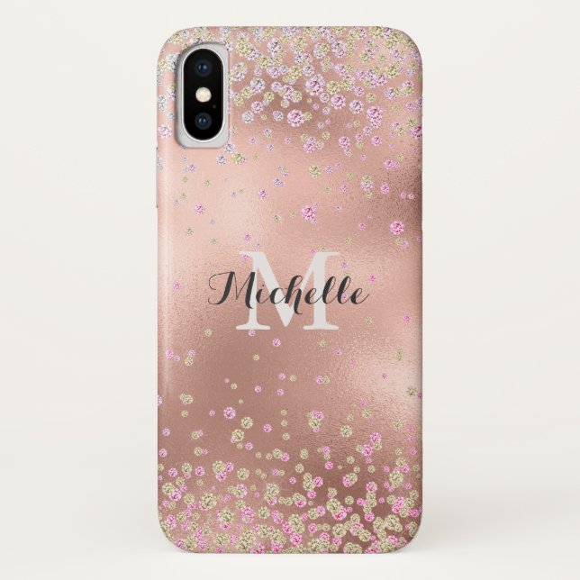 Elegant Girly Faux Rose Gold Foil Personalized Case-Mate iPhone Case (Back)