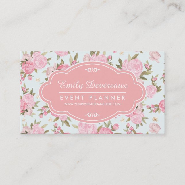 Elegant Girly Floral Vintage Personalized Business Card (Front)