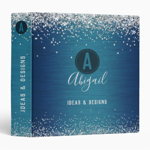 Elegant Girly Glitter Brushed Metal Monogram Binder