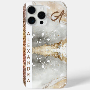 Elegant girly gold glitter white marble gold   iPhone 15 pro max case