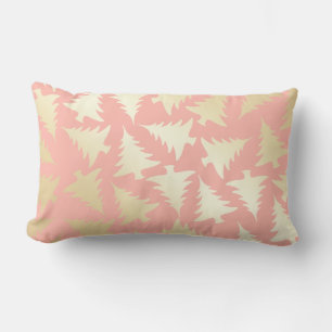 Elegant Girly Gold & Pink Christmas Tree Pattern Lumbar Pillow
