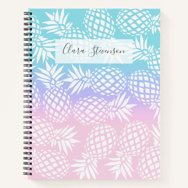Elegant Girly Gradient Pineapple Pattern Colourful Notebook (Front)