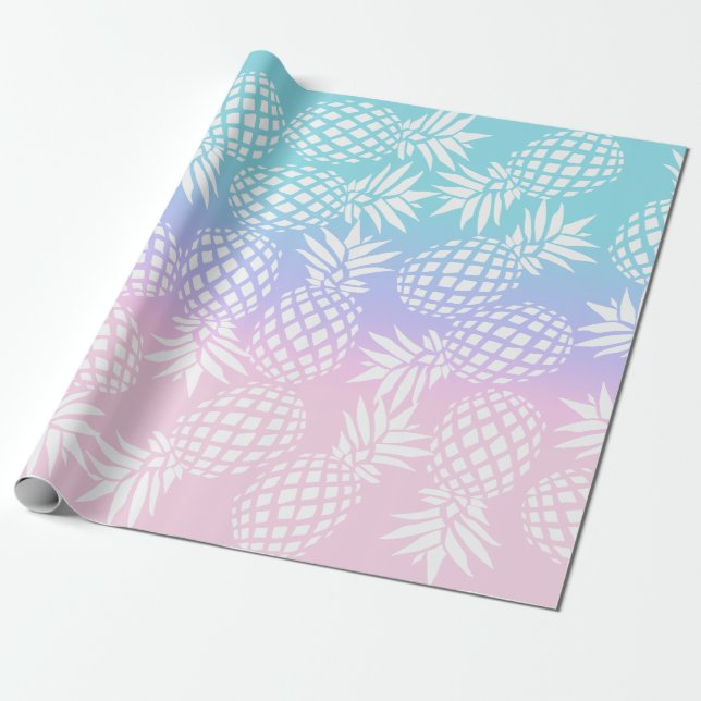 Elegant Girly Gradient Pineapple Pattern Colourful Wrapping Paper (Unrolled)