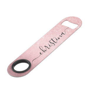 Elegant girly gradient pink rose gold glitter bar key