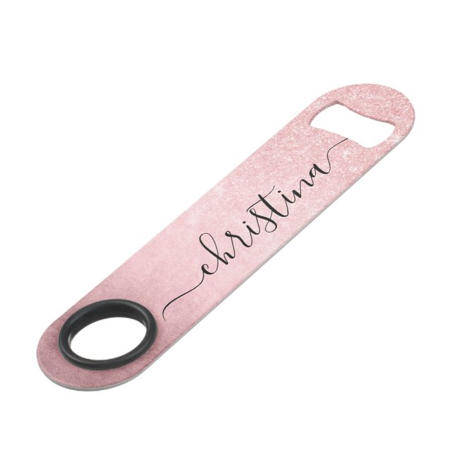 Elegant girly gradient pink rose gold glitter bar key (Front Angled)