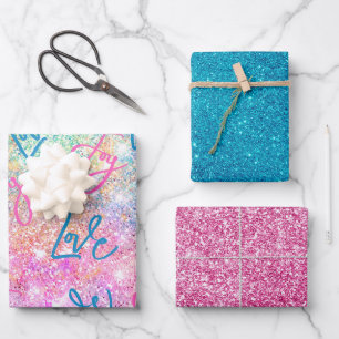 Elegant girly iridescent glitter unicorn rainbow  wrapping paper sheet