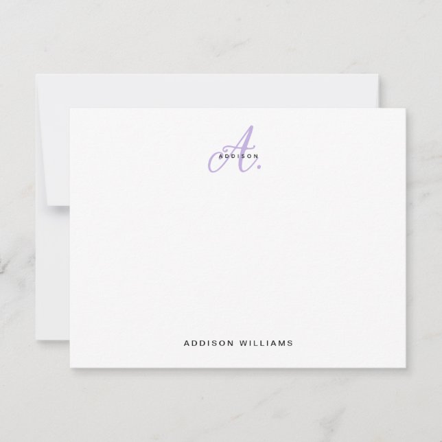 Elegant Girly Lavender Script Monogram Card (Front)