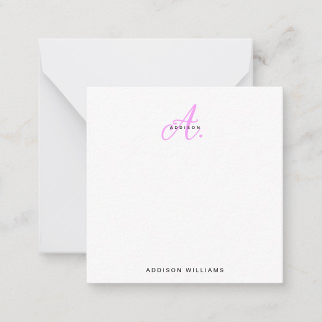 Elegant Girly Magenta Hot Pink Script Monogram Card (Front)