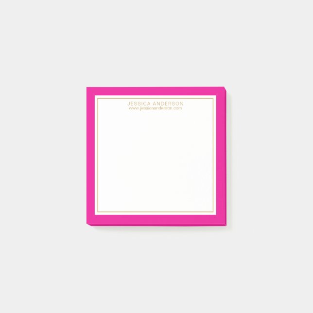 Elegant & Girly Magenta/White/Gold Personalized Post-it Notes (Front)