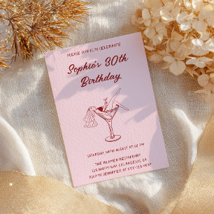 Elegant Girly Martini Pink Cocktail 30th Birthday Invitation