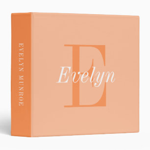Elegant Girly Monogrammed Peach and White Binder
