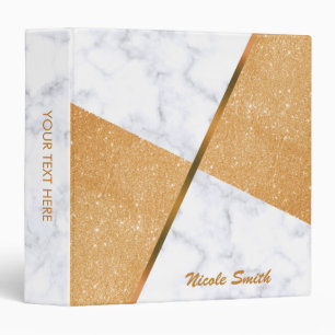 Elegant girly orange glitter & white marble binder