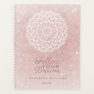 Elegant Girly Personalized Rose Gold Glitter Planner
