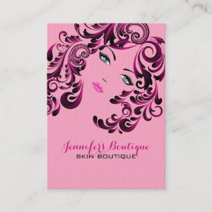 Elegant Girly Pink And Black Beauty Face Business Card