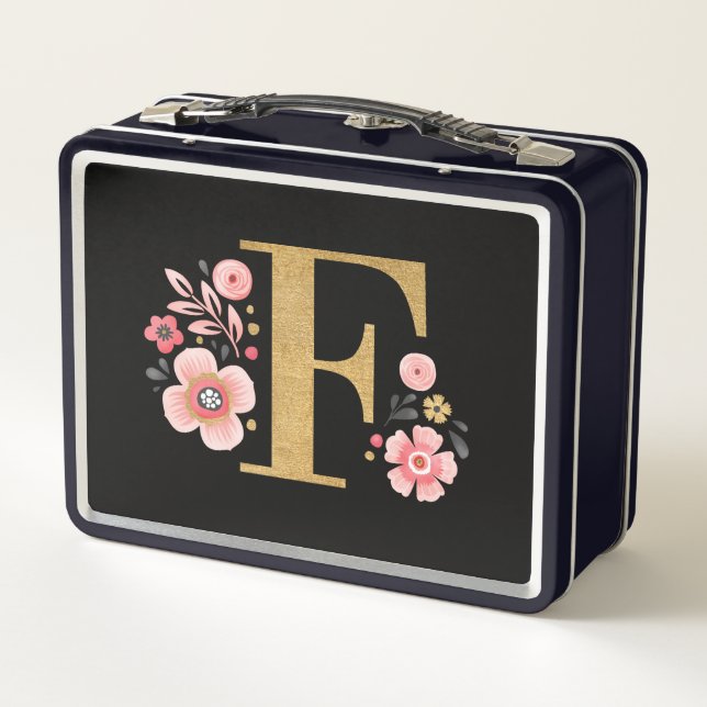 Elegant Girly Pink Floral Metal Lunch Box (Back)