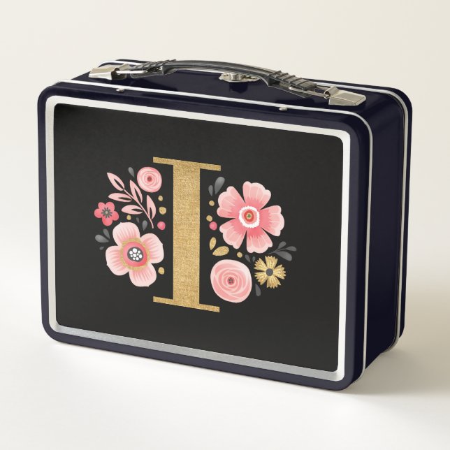 Elegant Girly Pink Floral Metal Lunch Box (Back)