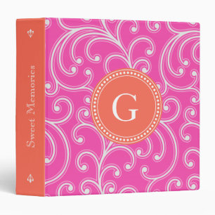 Elegant girly pink floral pattern monogram binder