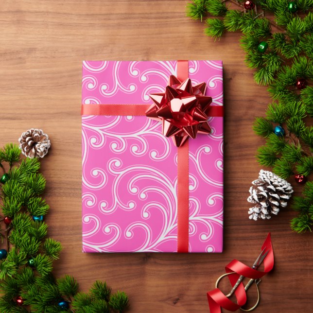 Elegant girly pink floral pattern monogram wrapping paper (Holiday Gift)