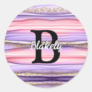 Elegant Girly Pink Glitter Monogram Classic Round Sticker