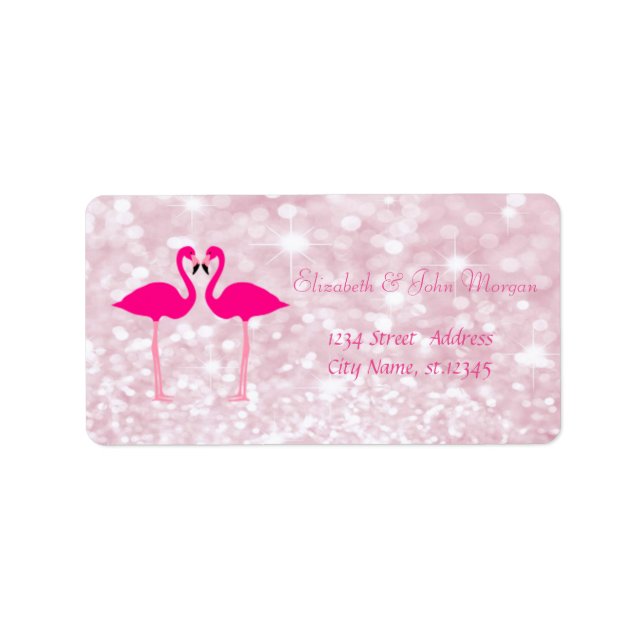 Elegant Girly  Pink Glittery,Bokeh, Pink Flamingos Label (Front)