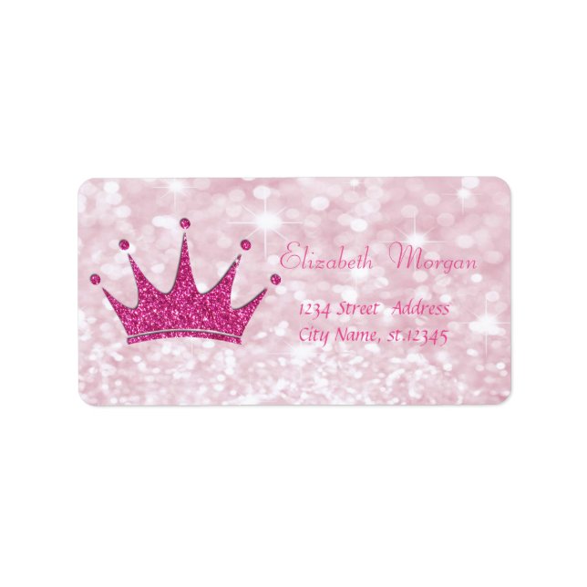 Elegant Girly  Pink Glittery,Bokeh, Tiara Label (Front)