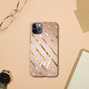 Elegant Girly Pink & Gold Glitter Pattern Monogram iPhone 11Pro Max Case