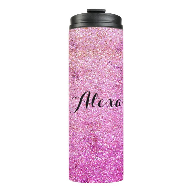 Elegant Girly Pink Gold Glitter  Thermal Tumbler (Front)