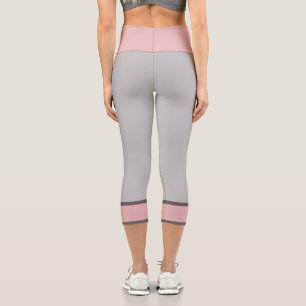 Elegant Girly Pink Light Grey Capri Leggings
