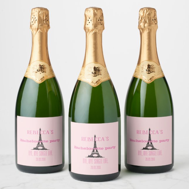 Elegant Girly Pink Paris Theme Bachelorette Party Sparkling Wine Label (Bottles)
