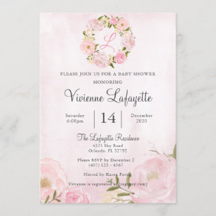 Elegant Girly Pink Peony Baby Shower Invitation