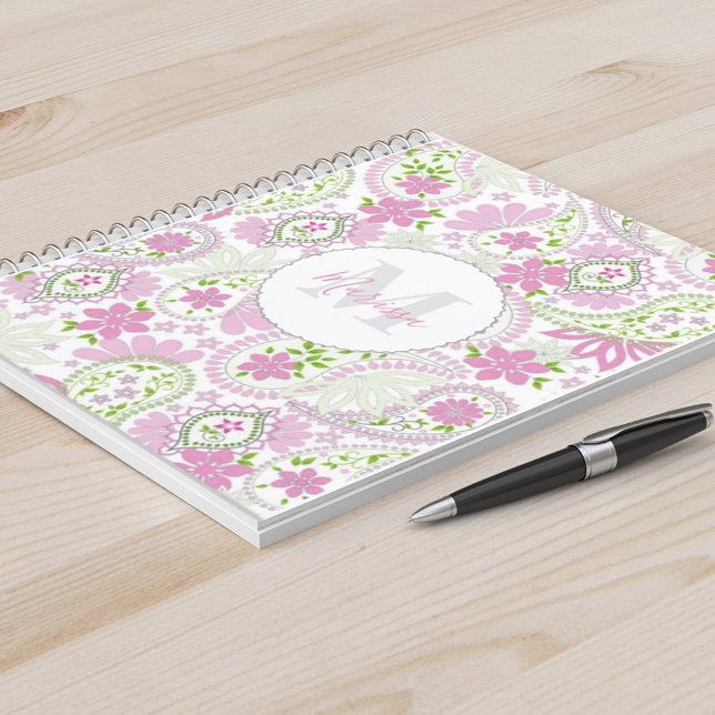 Elegant Girly Pink Preppy Paisley Print Pattern Notebook (Creator Uploaded)