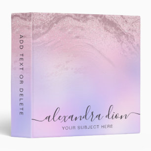 Elegant girly pink rose gold glitter marble purple binder