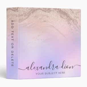 Elegant girly pink rose gold glitter marble purple binder