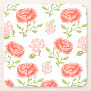 Elegant Girly Pink Roses Square Paper Coaster