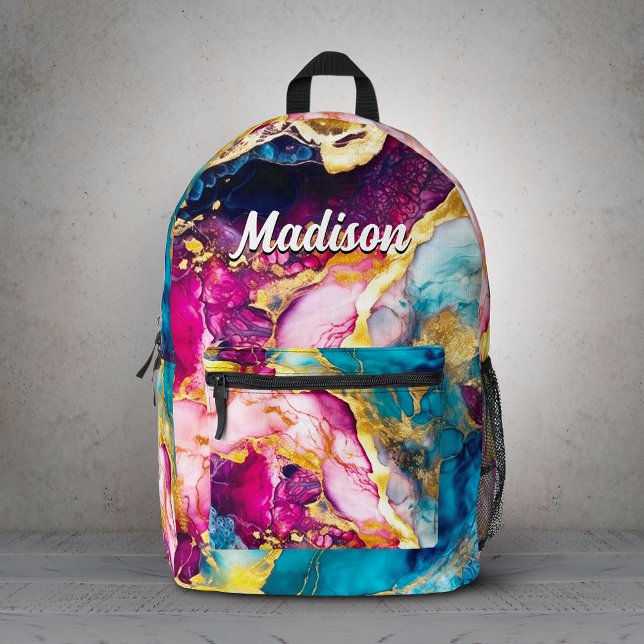 Elegant girly pink turquoise marble art  printed backpack (Creator Uploaded)