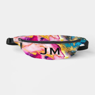 Elegant girly pink turquoise marble art printed fanny pack