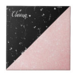 Elegant girly rose gold glitter & black marble tile<br><div class="desc">Chick faux rose gold glitter & black marble geometric design.</div>