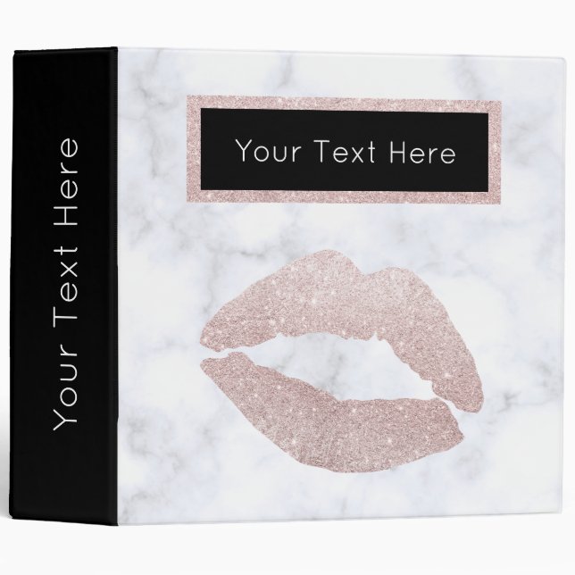 elegant girly rose gold glitter lips white marble binder (Front/Spine)