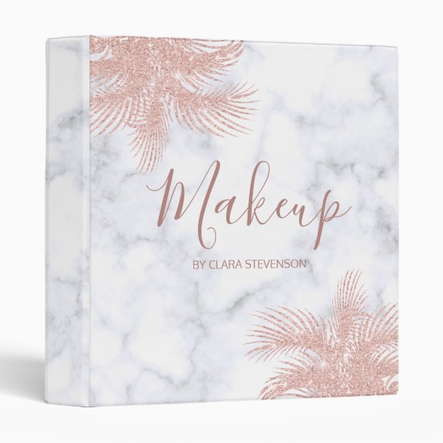 Elegant girly rose gold glitter marble palm makeup binder (Front/Spine)