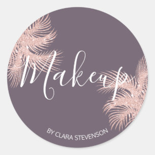 Elegant girly rose gold glitter palm makeup classic round sticker