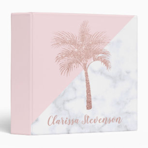 Elegant girly rose gold glitter palm white marble binder
