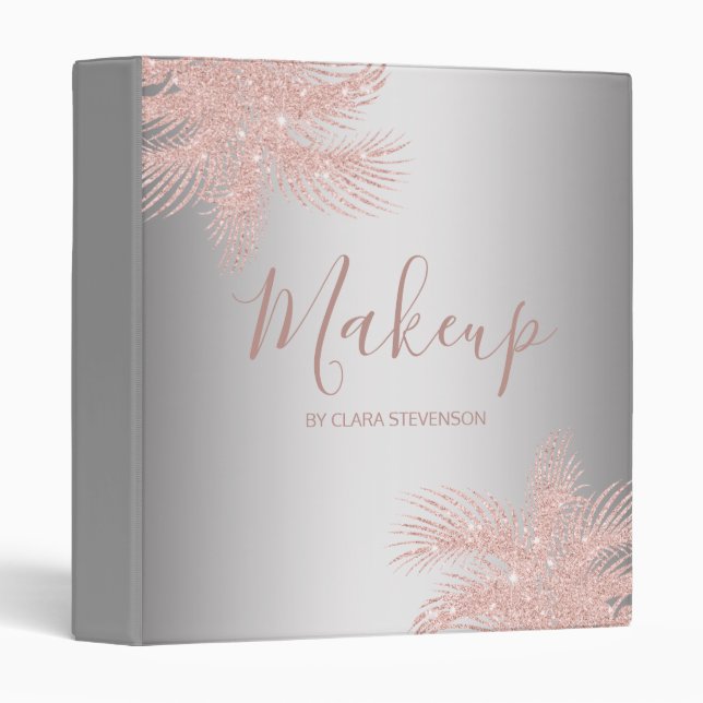 Elegant girly rose gold glitter silver palm makeup binder (Front/Spine)