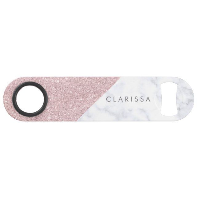 Elegant girly rose gold glitter white marble bar key (Front (Horizontal))