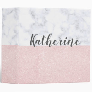 Elegant girly rose gold glitter & white marble binder