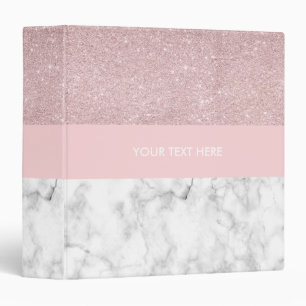 Elegant girly rose gold glitter & white marble binder