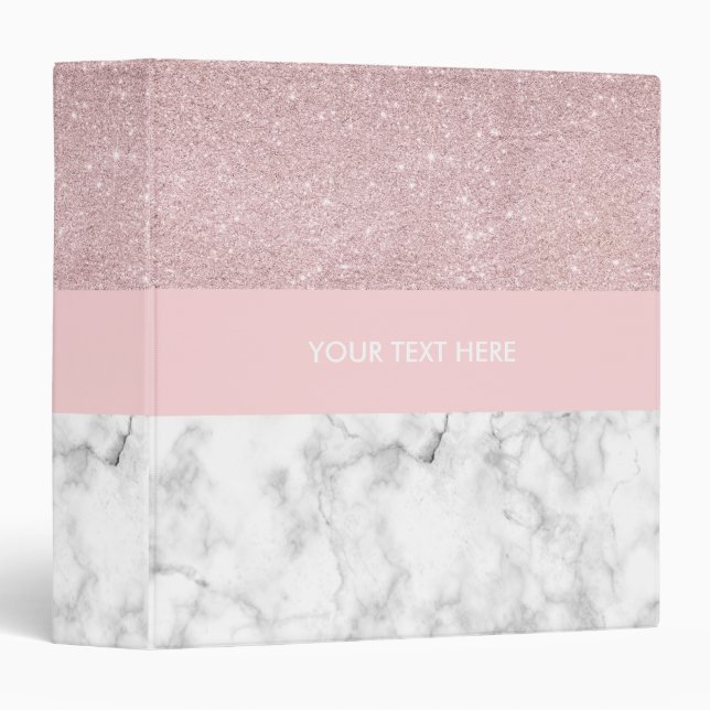 Elegant girly rose gold glitter & white marble binder (Front/Spine)