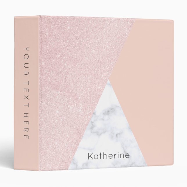 Elegant girly rose gold glitter & white marble binder (Front/Spine)