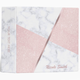 Elegant girly rose gold glitter & white marble binder