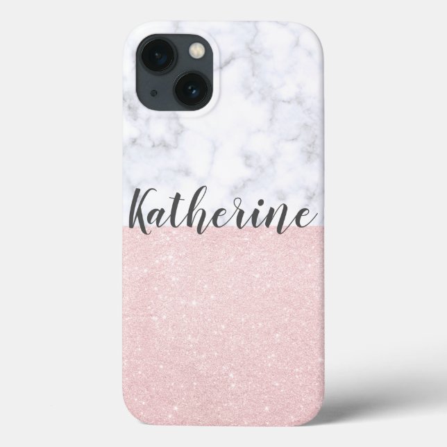 Elegant girly rose gold glitter & white marble Case-Mate iPhone case (Back)
